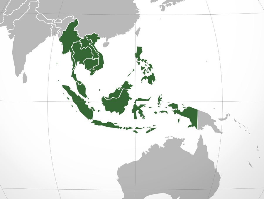 South East Asia on te map